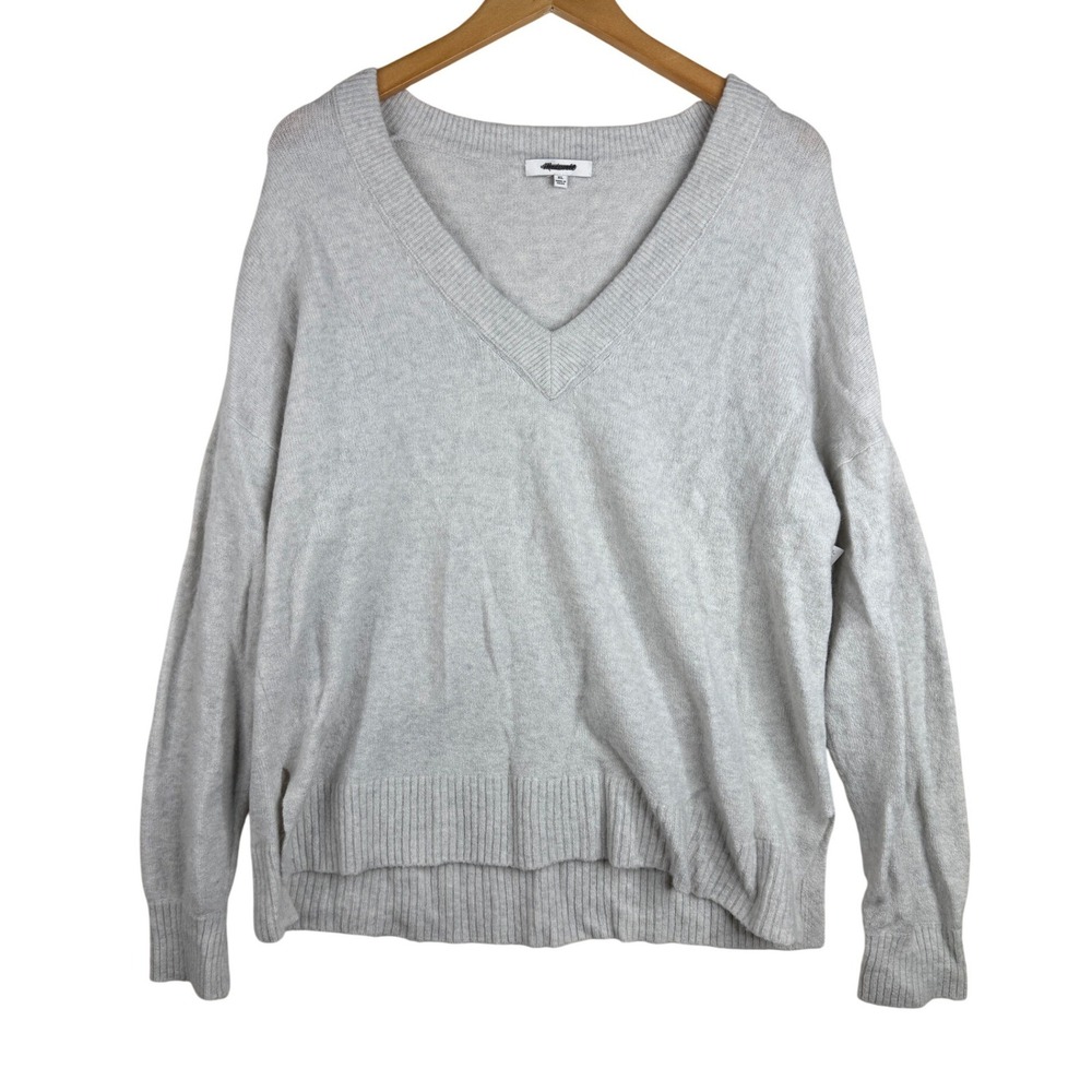 Madewell Women's V-neck Ribbed Hem Long Sleeve Sweater size XL Light Gray